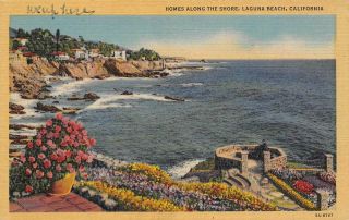 Homes Along The Shore Laguna Beach,  Ca Orange County C1940s Vintage Postcard
