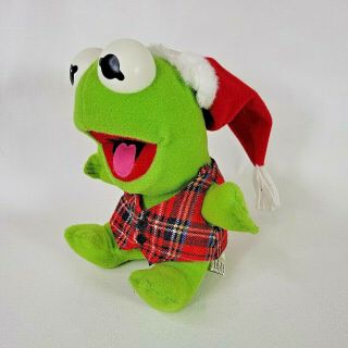 Vintage 1987 Baby Kermit The Frog 7 " Plush Jim Henson Christmas Santa Hat