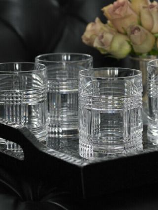 Signed Ralph Lauren Glen Plaid Set Of 4 Crystal Double Old Fashioned Glasses