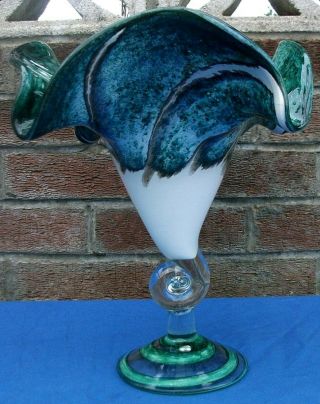 Vintage Murano Art Glass Large Vase Flower,  Cornucopia Centrepiece Xl 32 Cm/12.  5 "