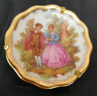 Vintage Limoges Mini Plate France With Attached Hanger Victorian Couple 2 1/8 "
