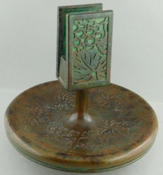 Tiffany Studios Bronze Grapevine Pattern & Favrile Green Glass Match Holder