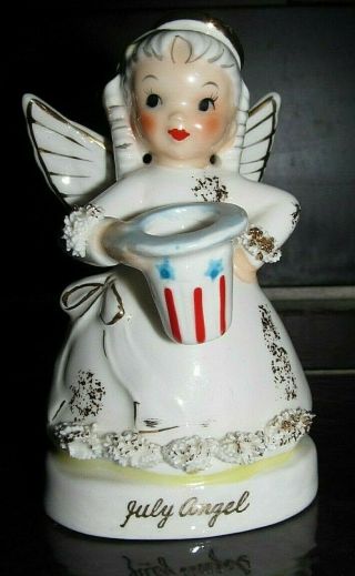 Vintage Napco Angel Figurine July Patriotic Top Hat Spaghetti Trim A1367 Japan