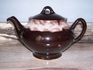 Vintage Royal Canadian Art Pottery Brown Drip Glaze Teapot.