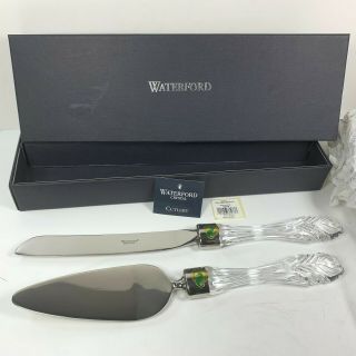 Waterford Bridal Cake & Knife Server 2 Pc Set Crystal Swan Heart Boxed 135776