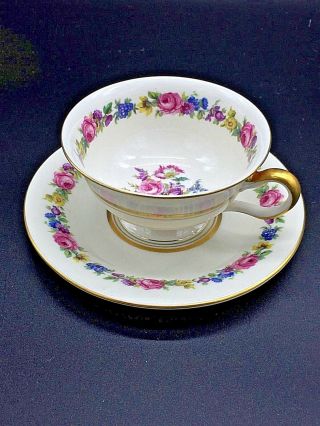 Vintage Castleton Fine China Manor Usa Tea Cup And Saucer Floral Roses Gold Set