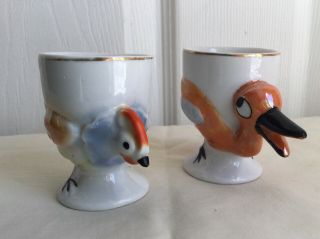 Two,  2,  Vintage Lustre Ware Egg Cup Holders,  One Duck,  One Chicken