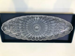 Vintage Bohemia Czech Republic Hand Cut Crystal Oval Platter,  17 1/2 " X 6 5/8 "