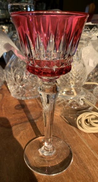 Baccarat Crystal France Cranberry Cut To Clear Wine Glass In Buckingham Pattern