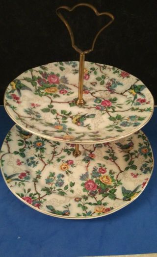 Vintage/royal Tudor Ware/barker Bros/2 - Tier Serving Tray/floral Motif/mint