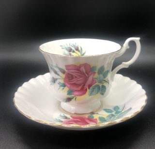 Vintage Royal Albert Signed Pink Rose Teacup And Saucer W/gold Trim