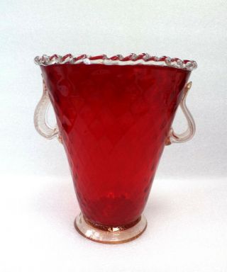Murano Venetian Salviati Ruby Red And Gold Art Glass Vase Bowl