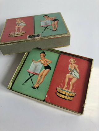 Vintage Pinup Girl Playing Cards Double Complete Decks Duratone Plastic Coated 2
