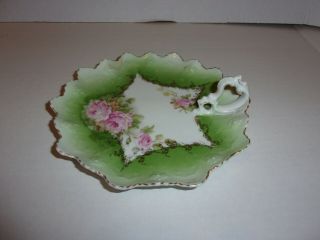 Vintage Hand Painted Scalloped Green Nappy Dish