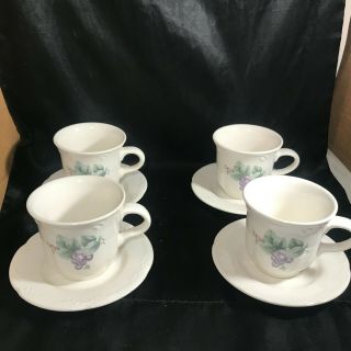 Set Of 4 Pfaltzgraff Grapevine Coffee Tea Cups And Saucers