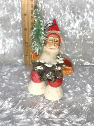 Vintage Felted Pine Cone Santa With Tree Figurine 4 1/2 " Tall Japan