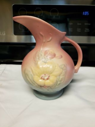 Vintage Hull Pottery Yellow Magnolia Flower Pitcher Vase Matte Pink Blue