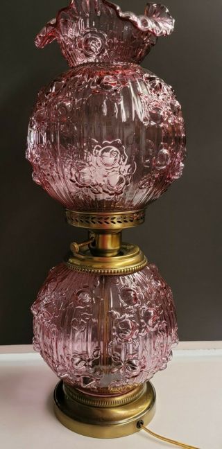 Fenton Art Glass Rose Large Gwtw Lamp