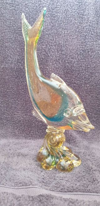 Vintage Murano Blue Amber Sommerso Glass Fish 12 " Stunning 1950s