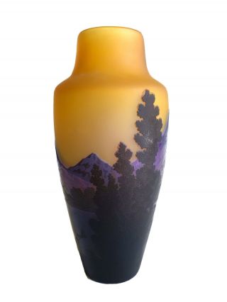 Possible Galle Cameo Art Glass Vase,  Landscape Signed,  12” Tall