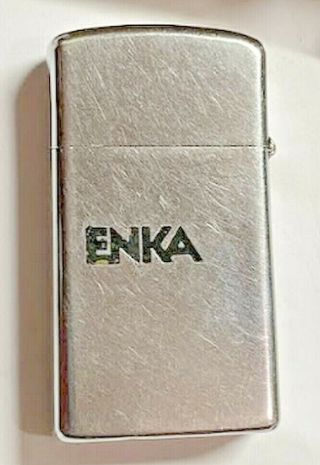 Vintage 1972 Enka American Company Advertising Slim Zippo Lighter Double Sided