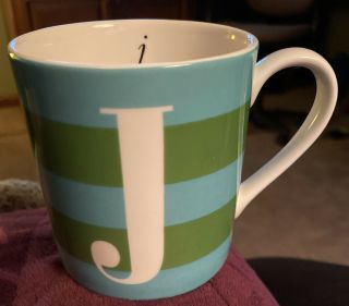 Lenox Kate Spade Ny Wickford Green Blue White Letter J Monogram Coffee Tea Mug