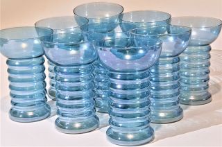 Dunbar Glassware Iridescent Blue Aramis Ring Tumblers 1930s Depression Glass