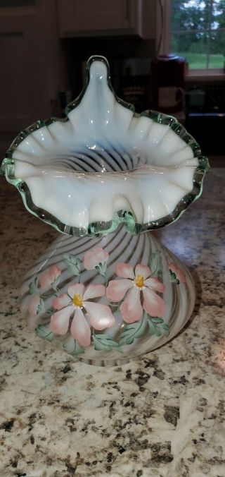 Fenton Meadow Beauty Hand Painted Swirl Jack - In - The - Pulpit Tulip Vase 8 3/4 "