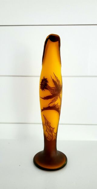 Loetz Signed Richard Art Glass Cameo Vase Brown Yellow Tones Floral Leaf Motif