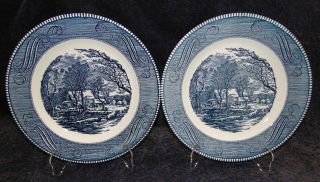 Currier Ives Royal China Old Grist Mill Dinner Plates 10 " Set Of 2