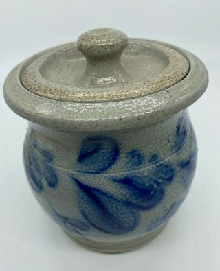 1996 Signed Eldreth Pottery Blue Salt Glaze Crock With Lid