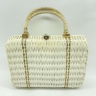 Vintage Wicker Beaded White Purse Handbag Bag Sophia Petrillo Golden Girls Rare