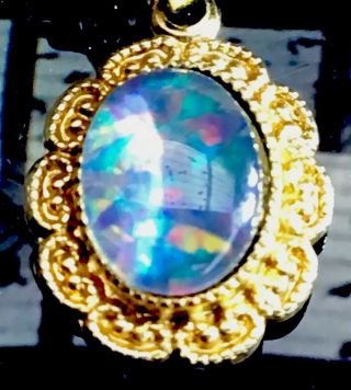 Vintage Queensland Opal Pendant Gold Plated Mount,  Stunning Reds And Blues.