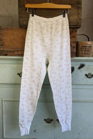 Vintage 1970s Kmart Floral Thermal Long Johns Pants Women 