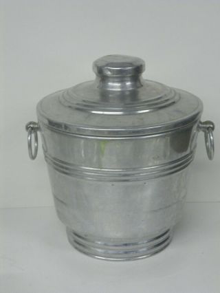 Vintage Mid - Century Aluminum Insulated Ice Bucket With Lid Italy
