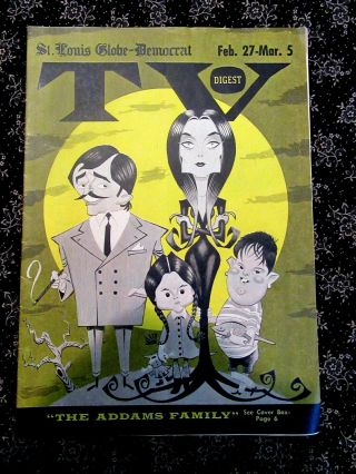 Rare 1965 Addams Family Cover St.  Louis Local Tv Guide Wednesday Pugsley Monster