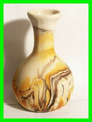 Vintage Nemadji Pottery Vase 6.  5 Inch Colorful Swirl Pottery Southwestern Decor