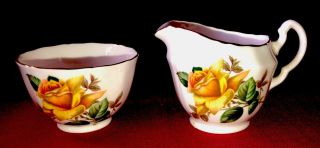 Vtg Royal Adderley China Creamer & Sugar Bowl Ridgway Potteries Eng Yellow Rose