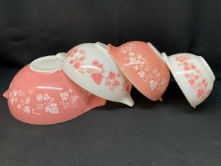 Pyrex " Pink Gooseberry " Set Of 4 Cinderella Nesting Bowls 441 442 443 444