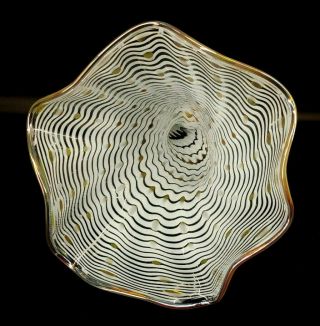 Gwen Knight White & Amber Blown Art Glass Sea Shell Cornucopia Horn Of Plenty