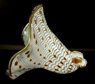 Gwen Knight White & Amber Blown Art Glass Sea Shell Cornucopia Horn of Plenty 2