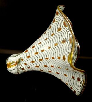 Gwen Knight White & Amber Blown Art Glass Sea Shell Cornucopia Horn of Plenty 4
