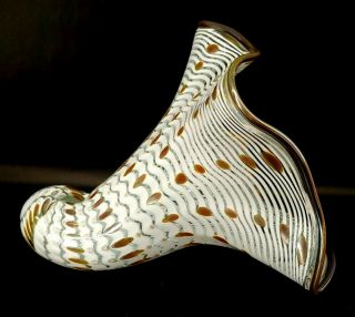 Gwen Knight White & Amber Blown Art Glass Sea Shell Cornucopia Horn of Plenty 5