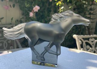 Lalique Kazak Galloping Horse Frosted Crystal Sculpture Signed