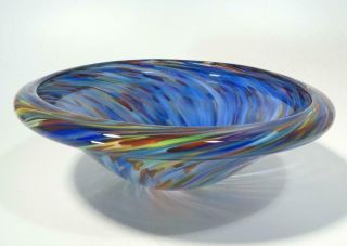 Hand Blown Glass Bowl,  Dirwood,  Red Green Blue Gold Aqua Purple,  N3561