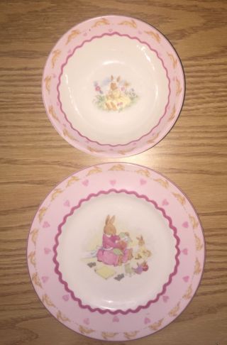 Royal Doulton Bunnykins Pink Plate And Bowl Sweetheart Set Euc
