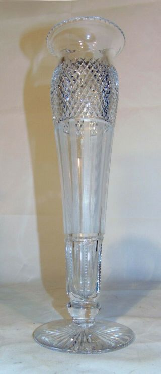 Abp Brilliant Cut Glass Crystal Vase Diamond Vertical Stripes 14 " Long Stem Rose