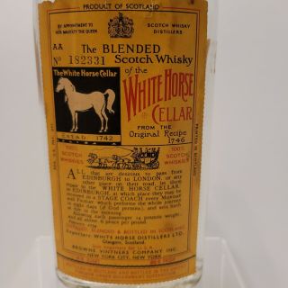 Vintage White Horse Cellar Blended Scotch Whiskey Bottle - Empty,  Mid Century 3