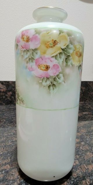 Antique Limoges Hand Painted Roses Vase Large Size