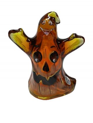 Fenton Orange Glass Ghost Figurine Jack O Lantern Hand Painted C Mackey